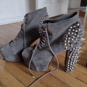 Jeffrey Campbell Lita Spike Shoes in Grey Suede